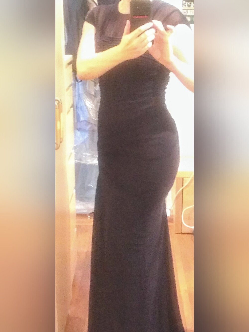 Tadashi Shoji Navy Pleated Fully Lined Mermaid Gown Size L